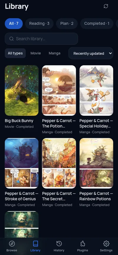 woyomi Android library interface with demo content